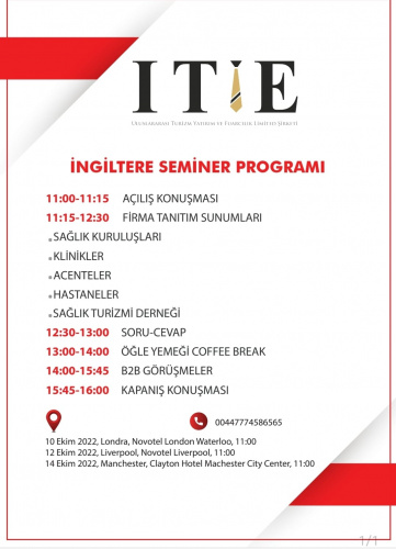 İngiltere&rsquo;de&nbsp; T&uuml;rkiye Sağlık Turizmi Tanıtımı ve İngiltere Sağlık Turizmi Fırsatları Semineri Ekim'de  ger&ccedil;ekleşecek