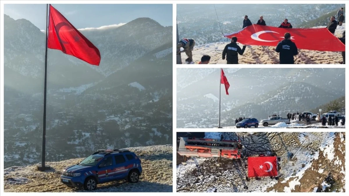Amanos Dağları'nın eteklerindeki yıpranan T&uuml;rk bayrağı değiştirildi